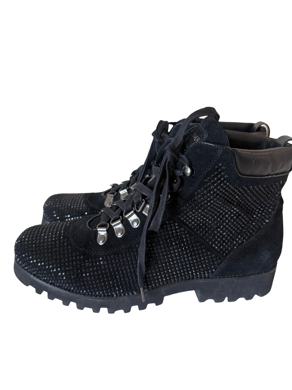 Donald J Pliner Black Suede  Leather  Crystal Embellished  Combat Boots SZ 10